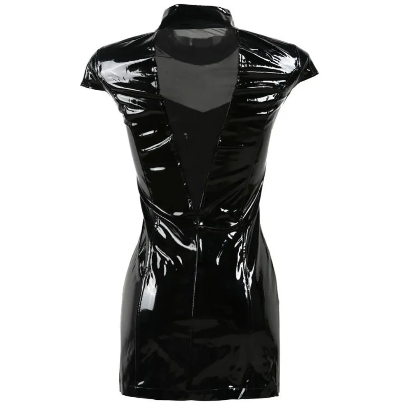 Divas Black PVC Bodycon Sleeveless Dress Wet Look Womens Fitted Short Mini Partywear Dresses